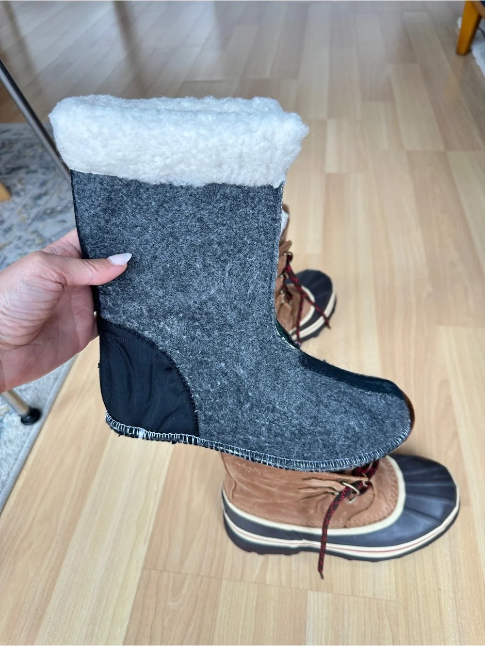 Sorel Tan and Black Waterproof Winter Boot with Red-Accent Laces
